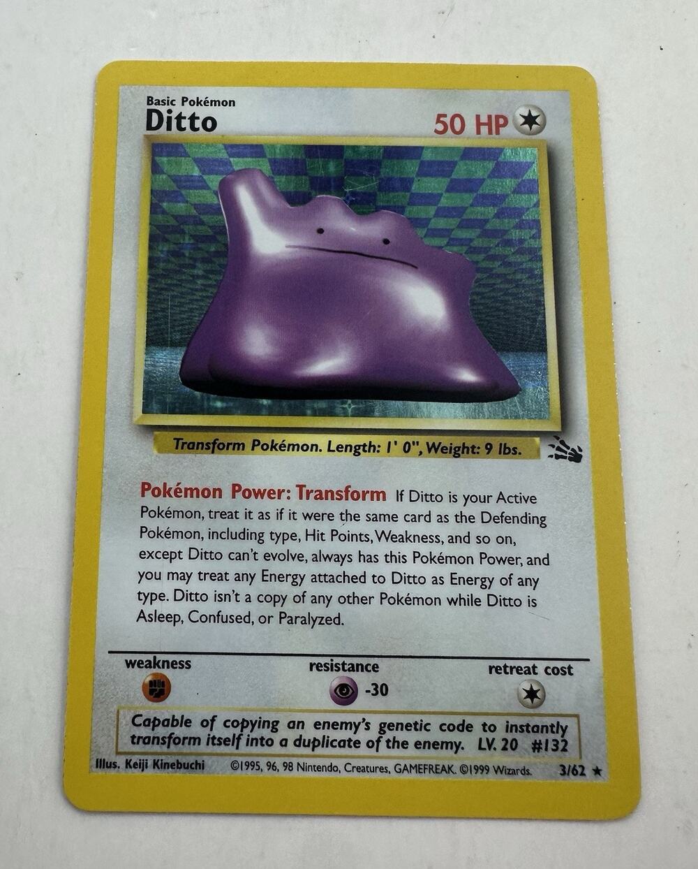 Pokémon TCG Ditto 3/62 Holo Rare Unlimited WOTC Fossil LP/MP
